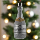 Glitter Champagne Bottle Mercury Glass Ornament