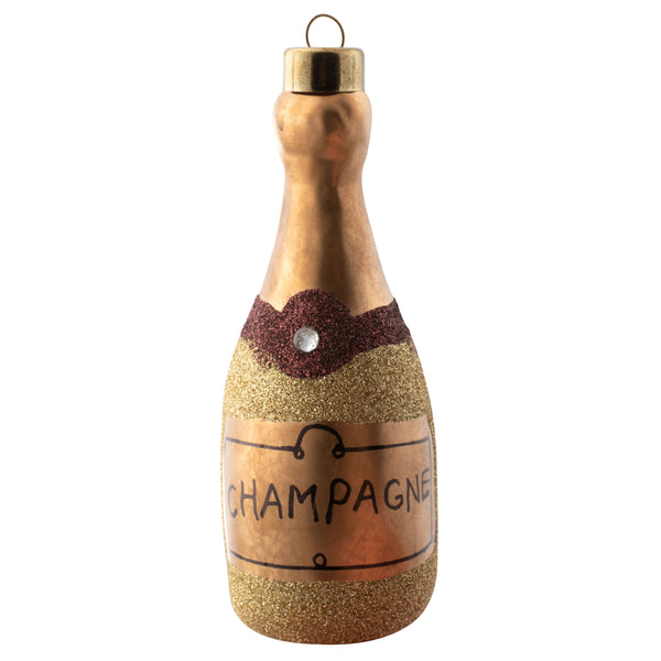 Gold glitter champagne bottle mercury glass ornament