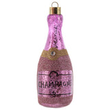 Pink glitter champagne bottle mercury glass ornament