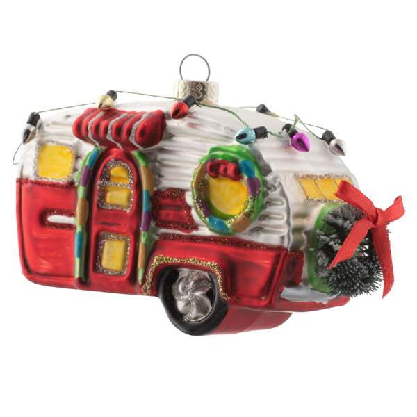 Red camper trailer mercury glass ornament