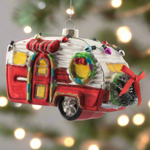 Camper Trailer Mercury Glass Ornament