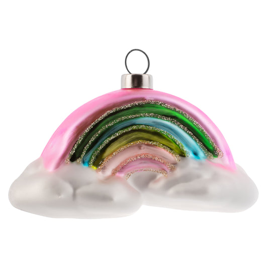 Multi Colored Rainbow with Clouds Mercury Glass Ornament