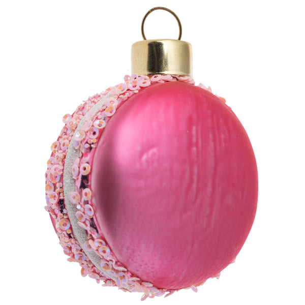 Hot pink macaron mercury glass ornament