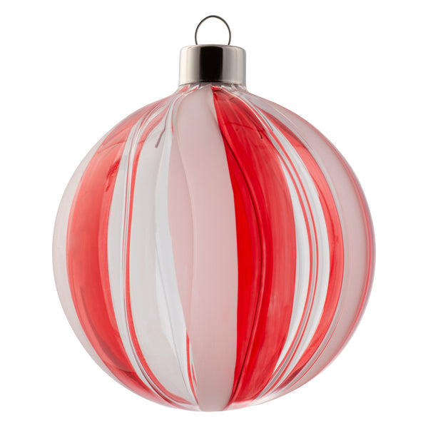 Ball candy cane striped glass ornament