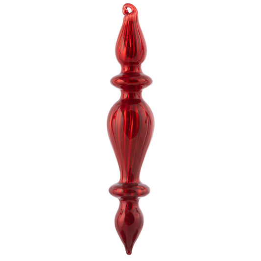 Banded Finial Shiny Fluted Ruby Ornament