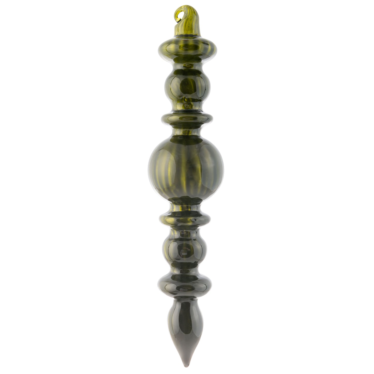 Banded Finial Shiny Fluted Sage Ornament