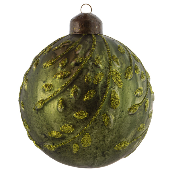 Branch glitter sage mercury glass ornament