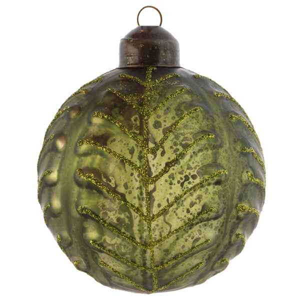 Tree glitter sage mercury glass ornament