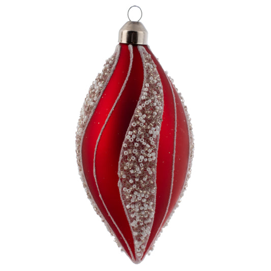 Teardrop White Bead Striped Red Ornament