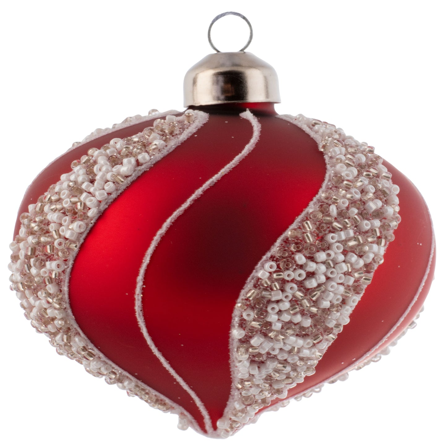 Drop White Bead Striped Red Ornament