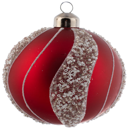 Ball White Bead Striped Red Ornament