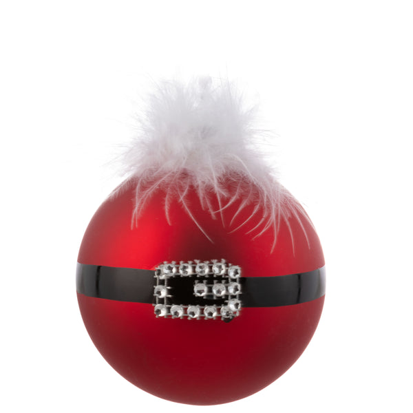 Red feather top santa belt ornament