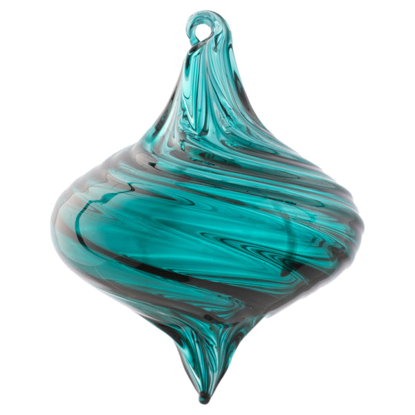 Teardrop swirl glass teal ornament