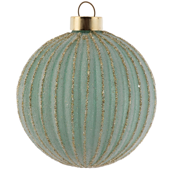 Ball gold glitter fluted seafoam ornament