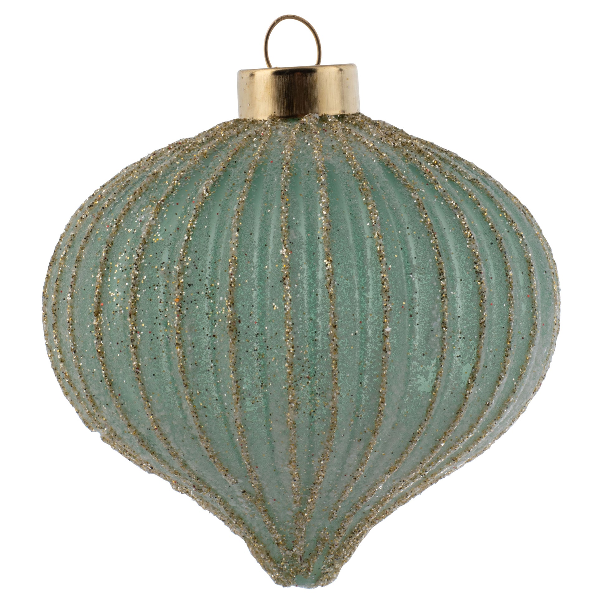 Drop Gold Glitter Fluted Seafoam Ornament