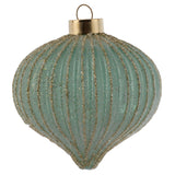 Drop gold glitter fluted seafoam ornament