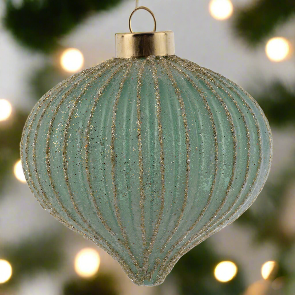 Gold Glitter Fluted Seafoam Ornament