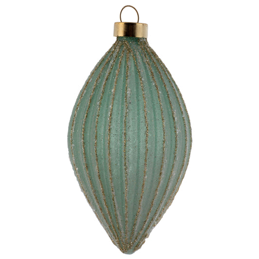 Teardrop Gold Glitter Fluted Seafoam Ornament