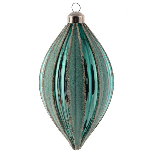 Tearball Matte Striped Fluted Teal Ornament