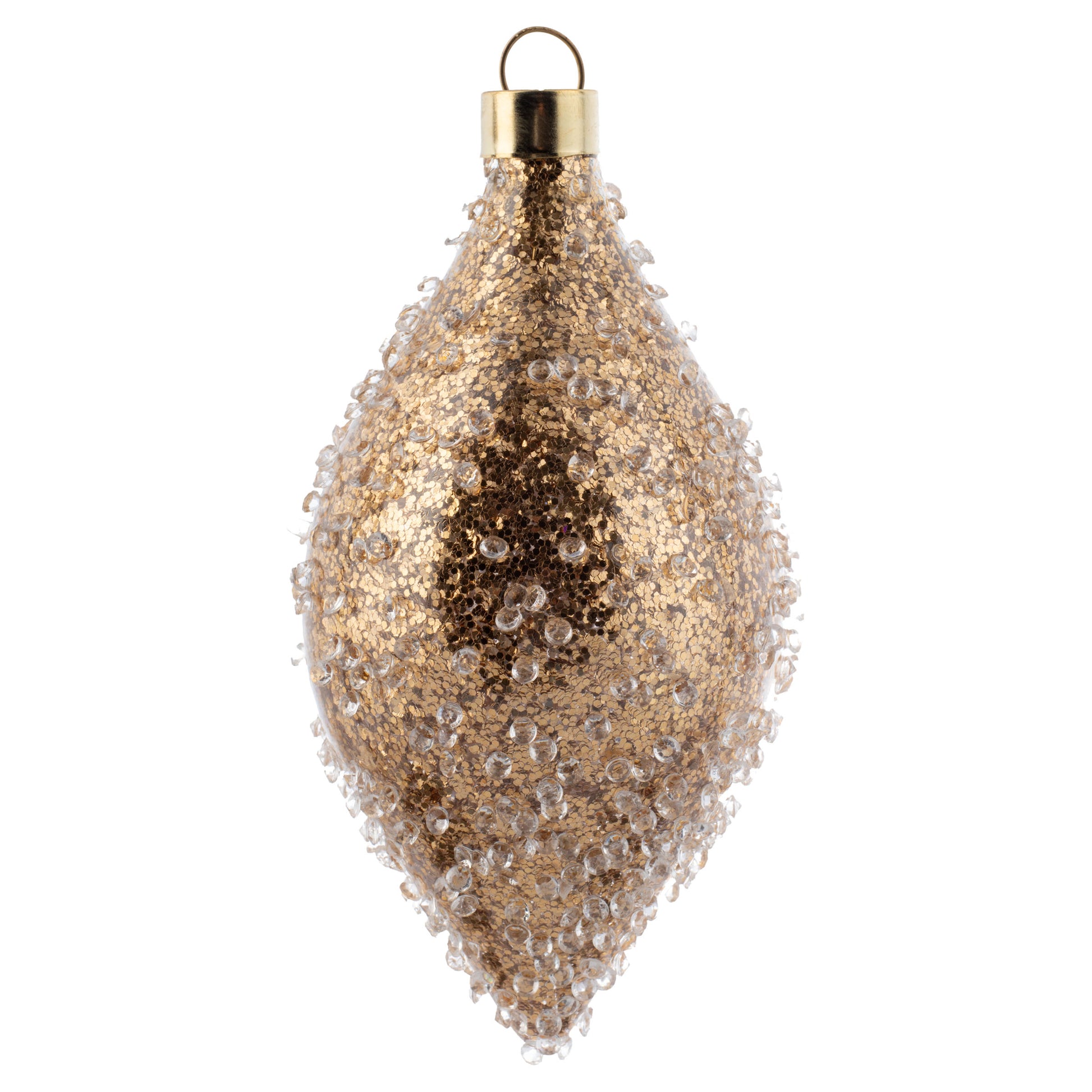 Teardrop Ice Beaded Glitter Gold Ornament