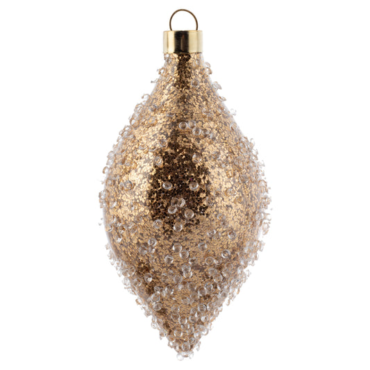 Teardrop Ice Beaded Glitter Gold Ornament