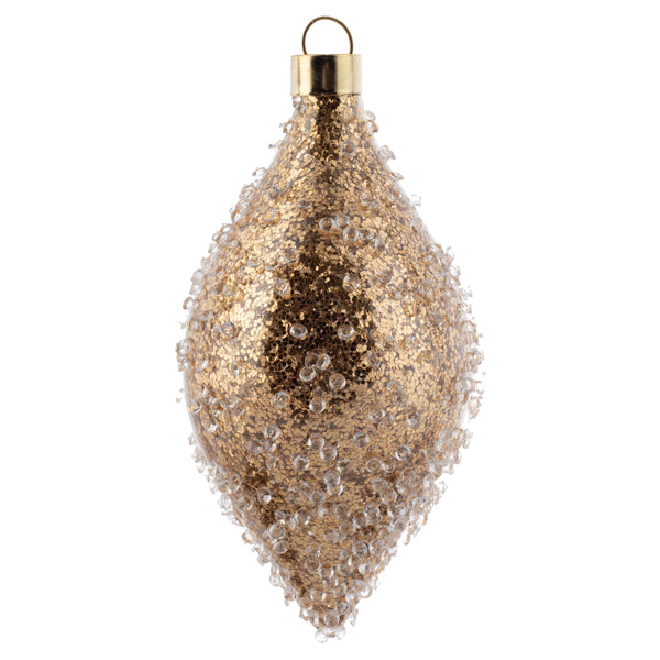 Teardrop ice beaded glitter gold ornament