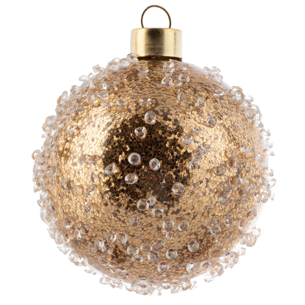 Ball ice beaded glitter gold ornament