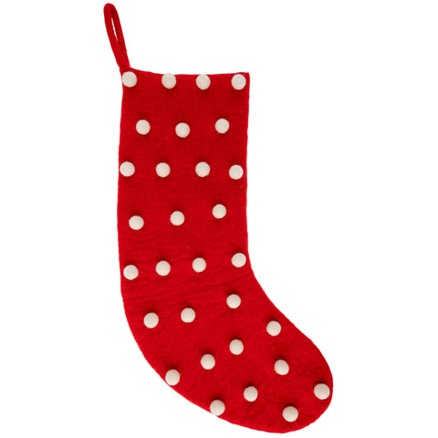 Red felt pom pom stocking