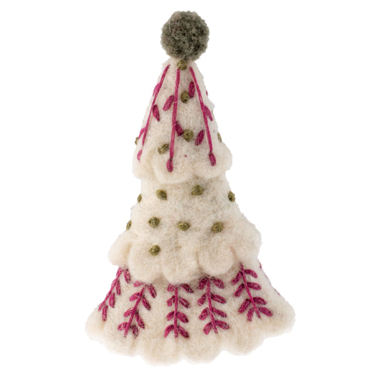 White Scandi Tree Felted Ornament
