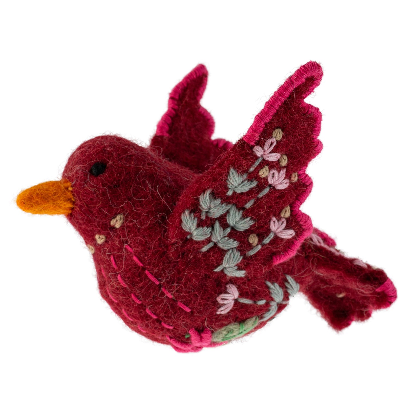 Red Scandi Bird Felted Ornament