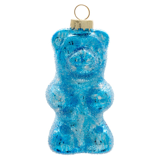 Blue Raspberry Sour Gummy Bear Glass Ornament