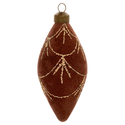 Felted Deco Teardrop Glass Ornament Brown