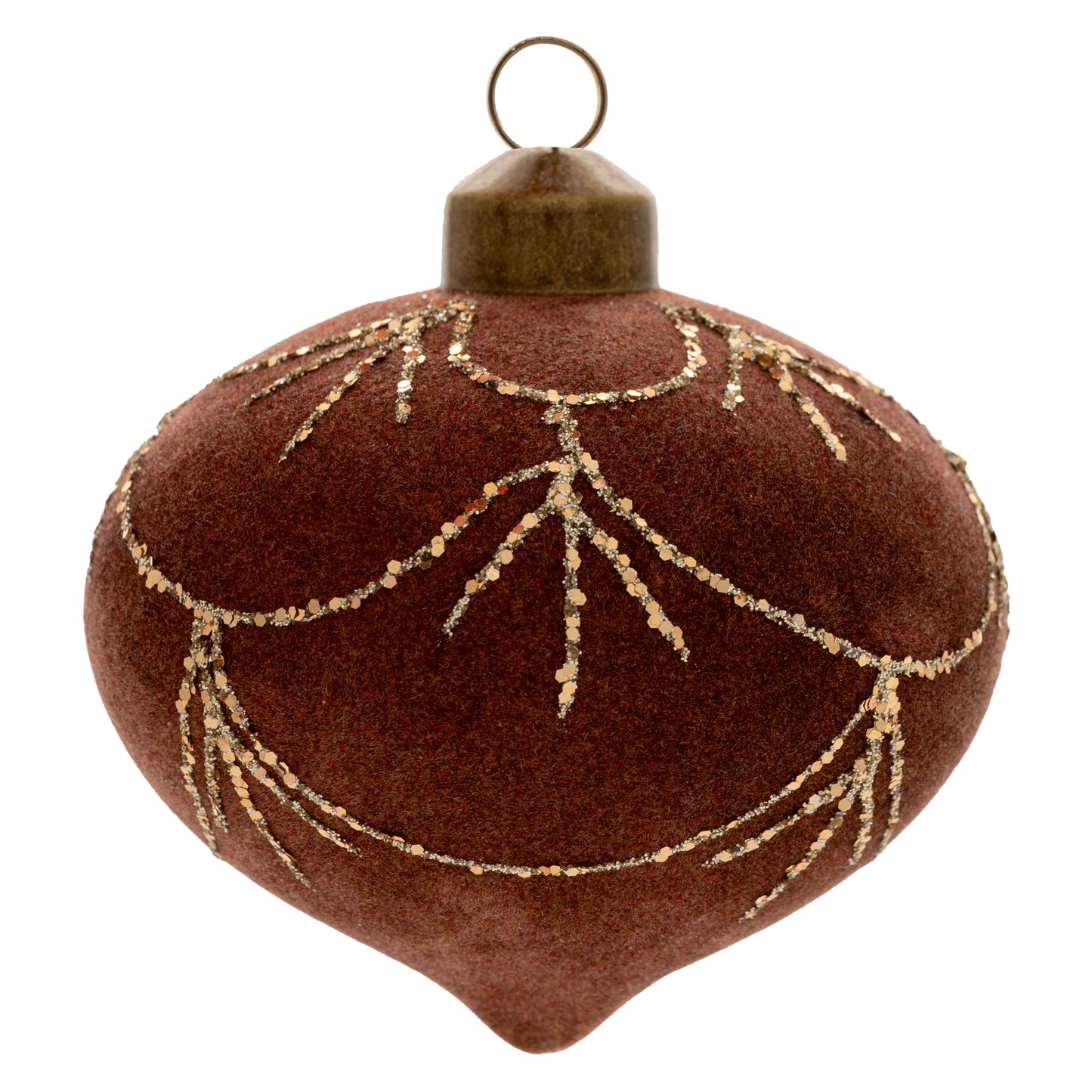 Felted Deco Drop Glass Ornament Brown