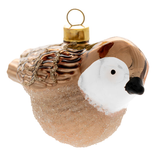 Frosted Sparrow Glass Ornament
