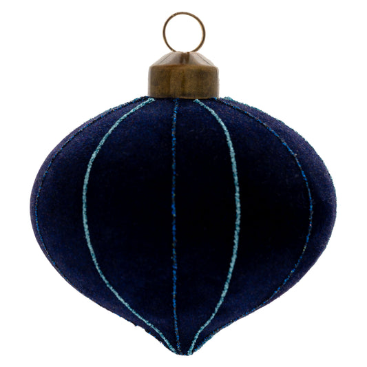 Navy Felted Striped Drop Glass Ornament