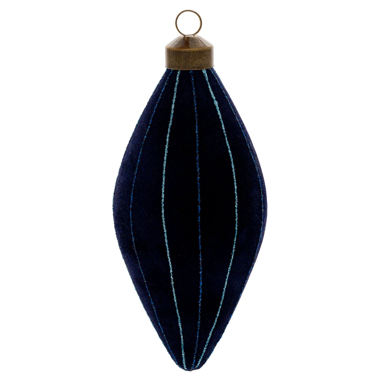 Navy Felted Striped Teardrop Glass Ornament