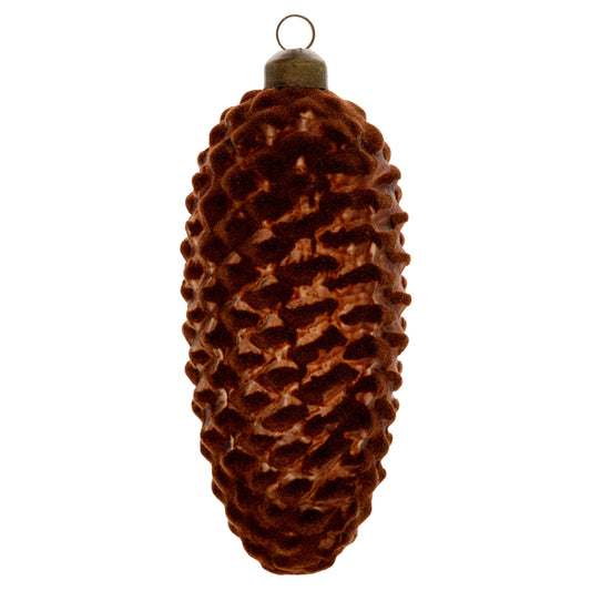 Brown Flocked Pinecone Glass Ornament