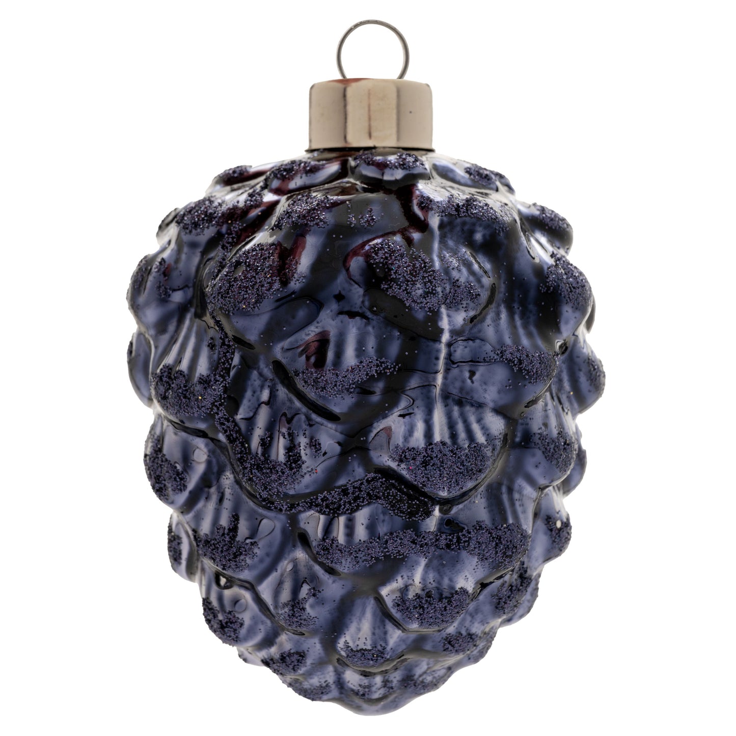 Navy Glitter Pinecone SM Glass Ornament