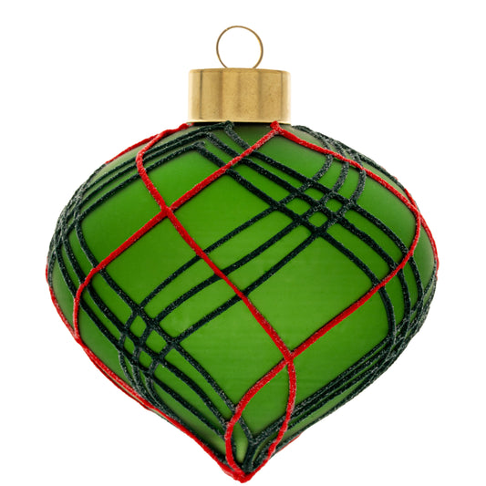Green Plaid Drop Glass Ornament