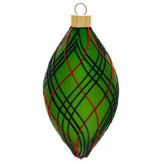 Green Plaid Teardrop Glass Ornament