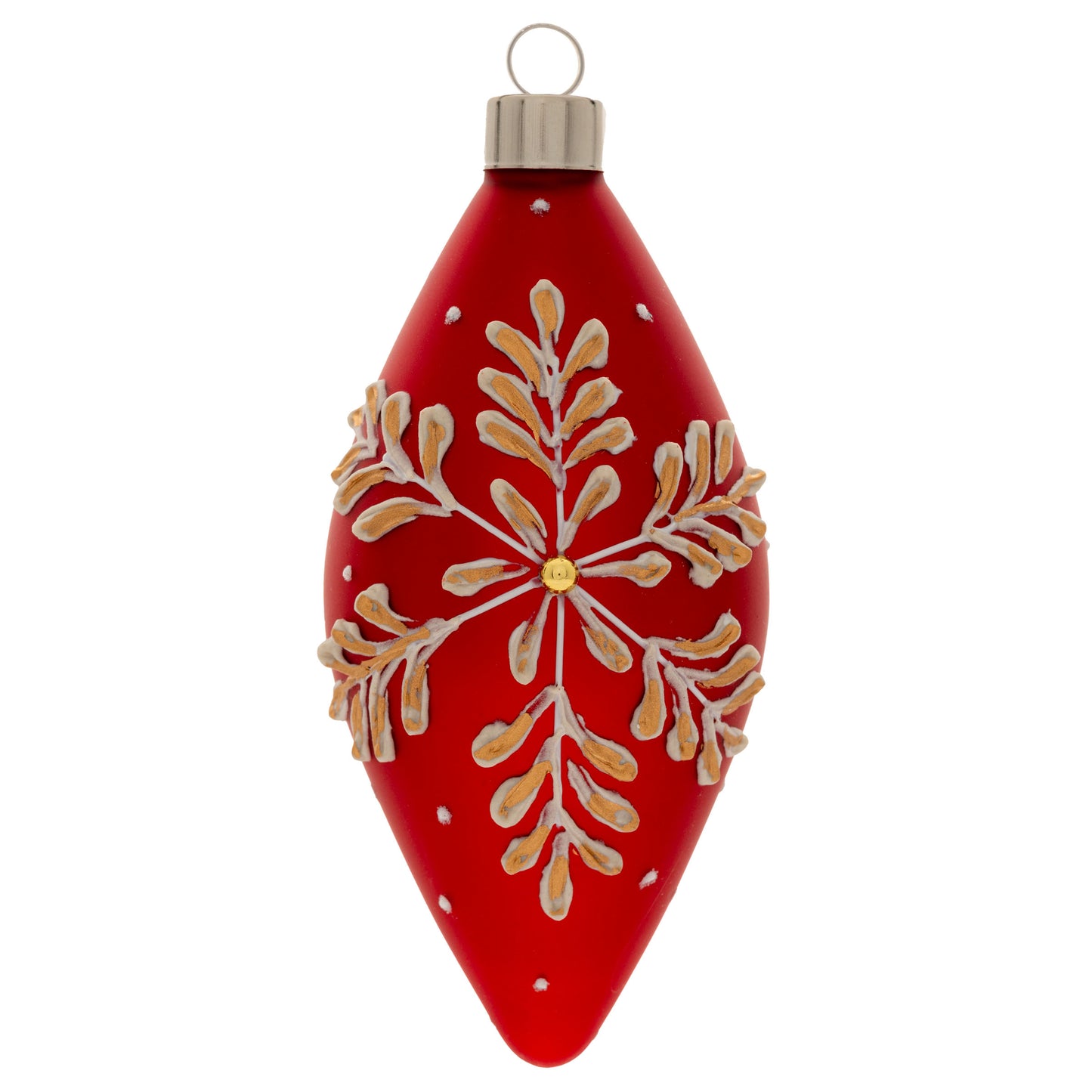 Red Matte Snowflake Teardrop Glass Ornament