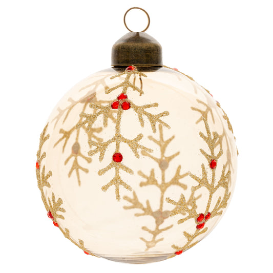 Holly Branch Ball Glass Ornament