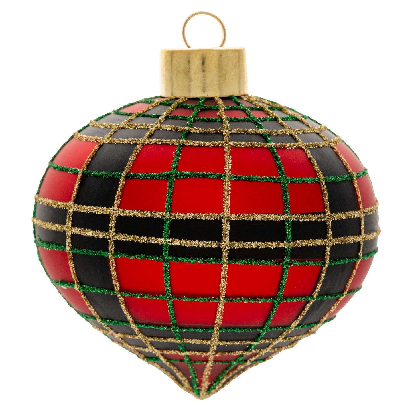 Red Plaid Glass Drop Ornament