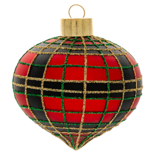 Red Plaid Glass Drop Ornament