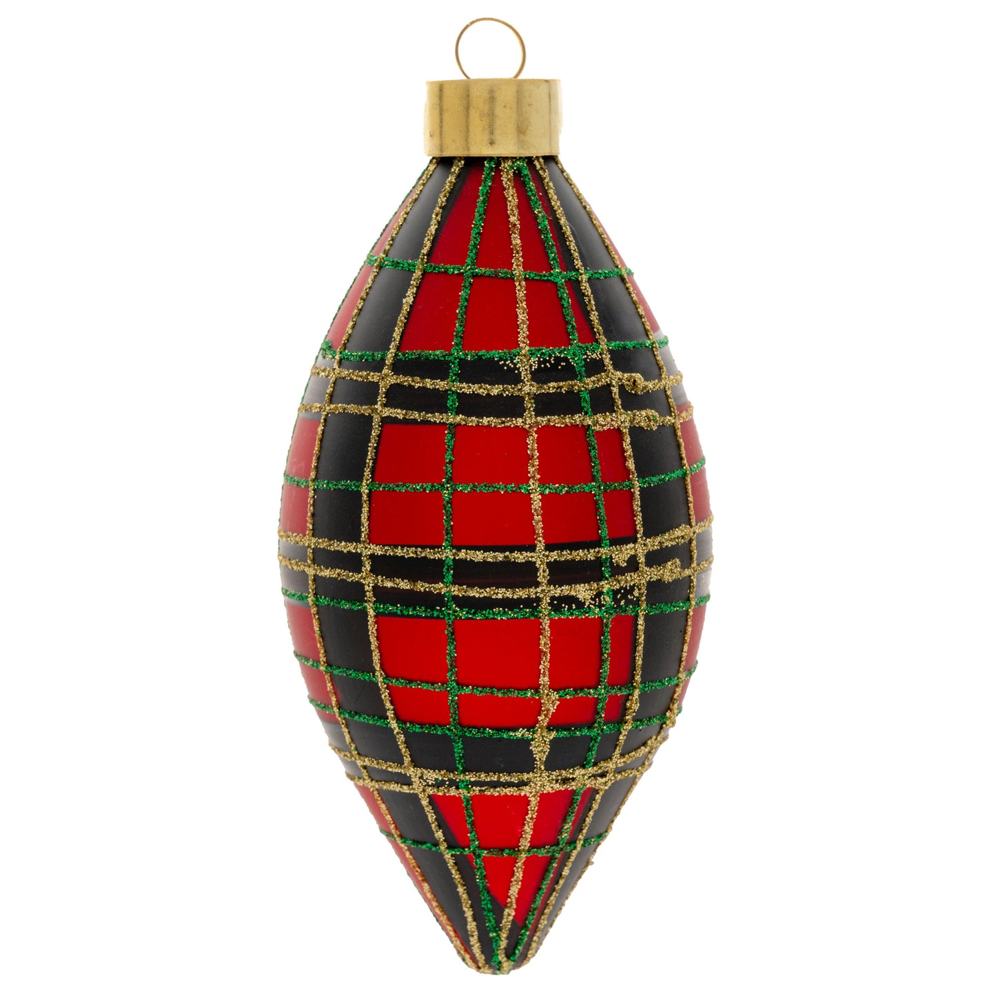 Red Plaid Glass Teardrop Ornament