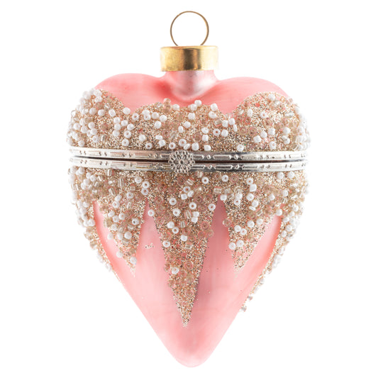 Pink Heart Locket Glass Ornament