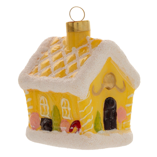 Yellow Pastel Gingerbread House Glass Ornament