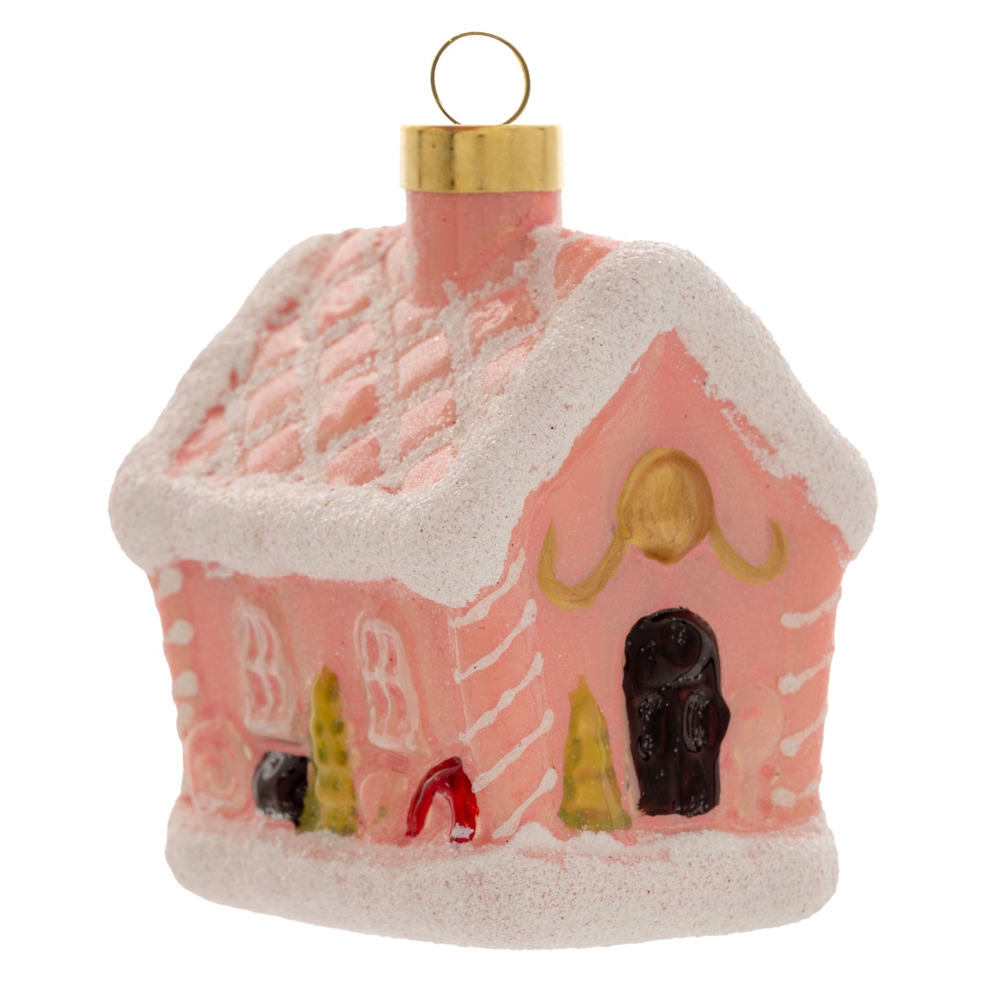 Pink Pastel Gingerbread House Glass Ornament
