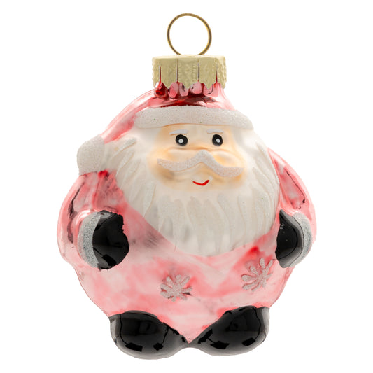 Pink Round Santa Glass Ornament