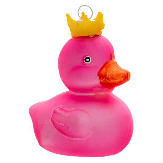 Pink Crown Rubber Ducky Glass Ornament